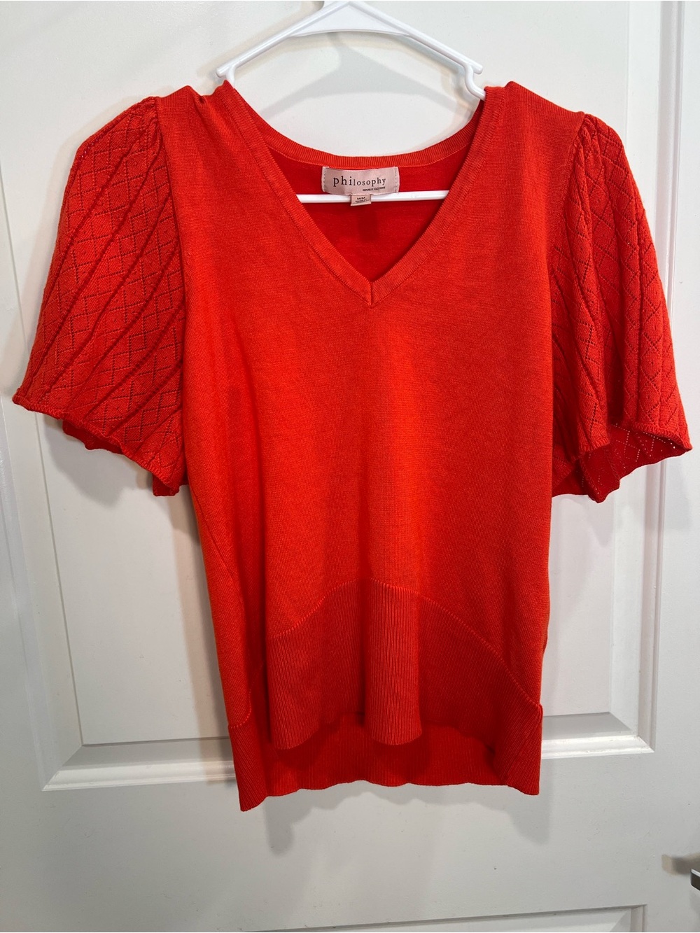 Philosophy Bright Orange red V-Neck Short Sleeve Sweater Shirt